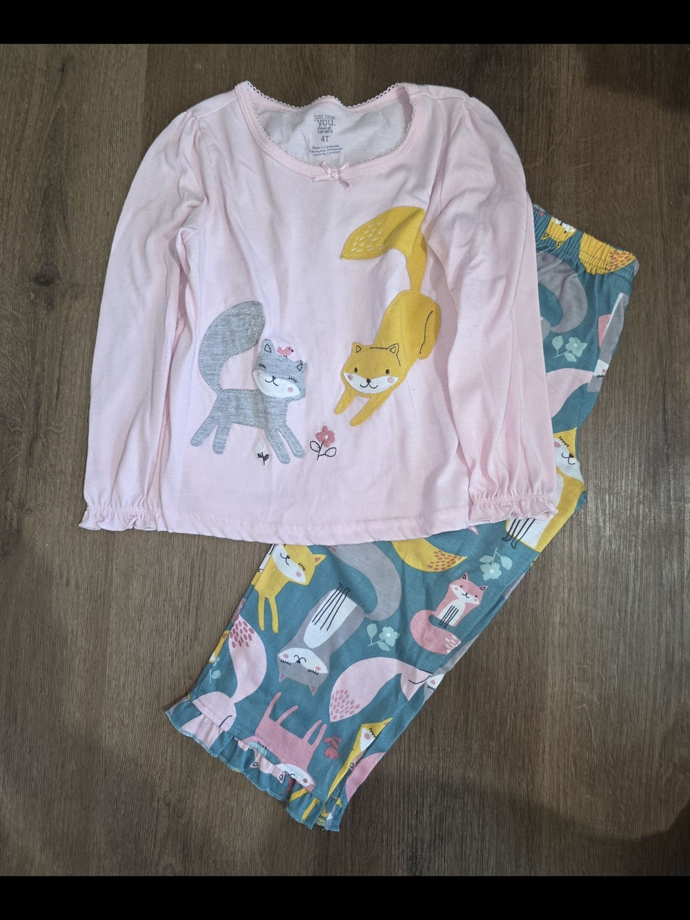 Children's Pink Cat Print Pajama Set - Cozy Long Sleeve Top & Printed Pants